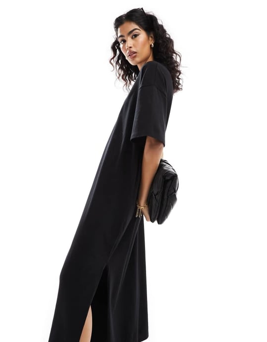 ASOS DESIGN oversized midaxi t-shirtklänning i svart - Image 2