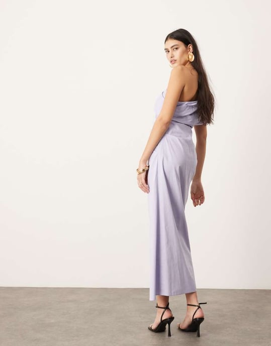 ASOS EDITION enaxlad rynkad maxiklänning i lila - Image 3