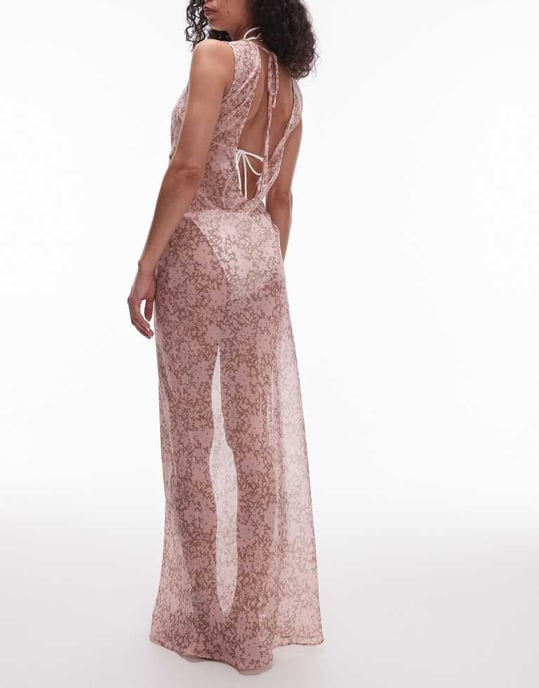 Topshop strand maxiklänning i genomskinlig bias med blommönster - Image 3