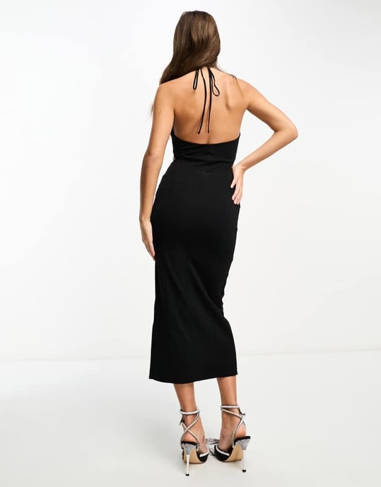 ASOS DESIGN Petite super cut out halter midi dress in black - Image 3