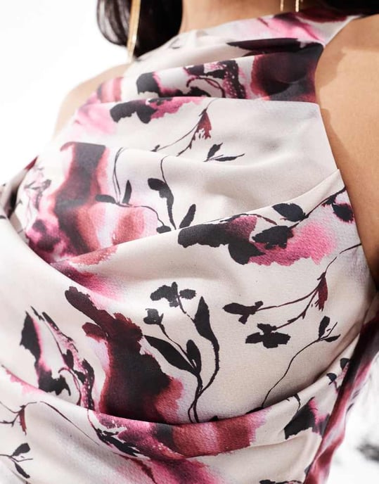 ASOS DESIGN satin drape bodice midi dress in floral print - Image 2