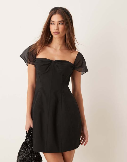 ASOS DESIGN kjolklänning med chiffongband i svart - Image 3
