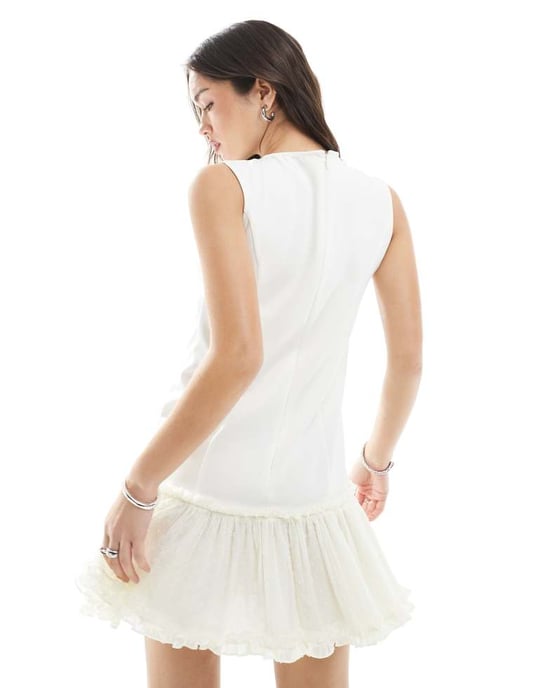 Miss Selfridge sleeveless dropped waist mini dress in white - Image 3