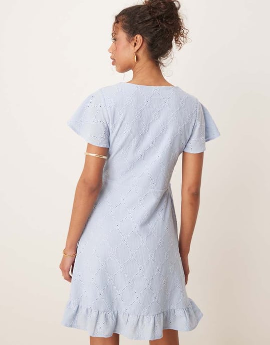 Vila jersey broderie wrap mini dress in kentucky blue - Image 2