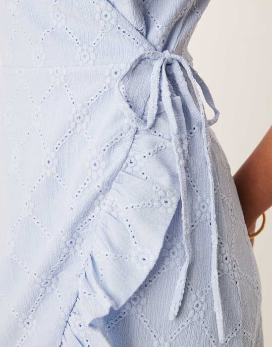 Vila jersey broderie wrap mini dress in kentucky blue - Image 4