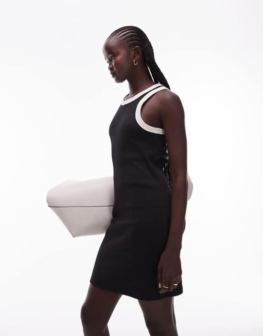 Topshop racer mini-klänning med kontrastkant i svart och vitt - Image 1