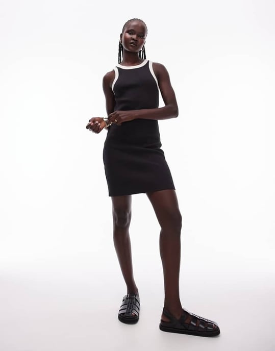 Topshop racer mini-klänning med kontrastkant i svart och vitt - Image 3