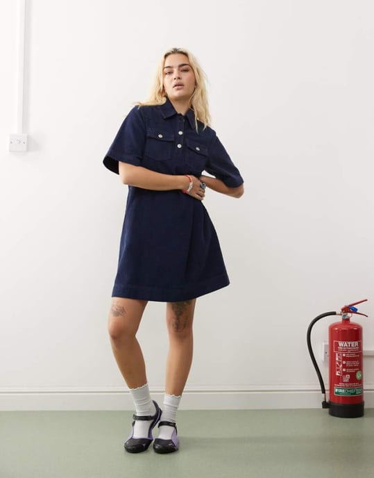 Reclaimed Vintage cord mini dress in blue - Image 1