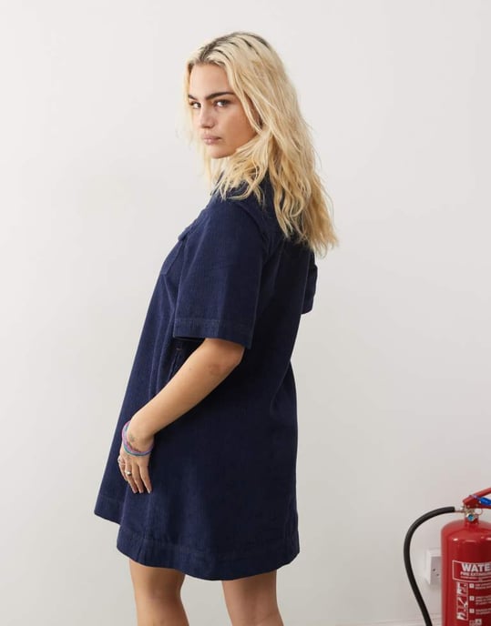 Reclaimed Vintage cord mini dress in blue - Image 2