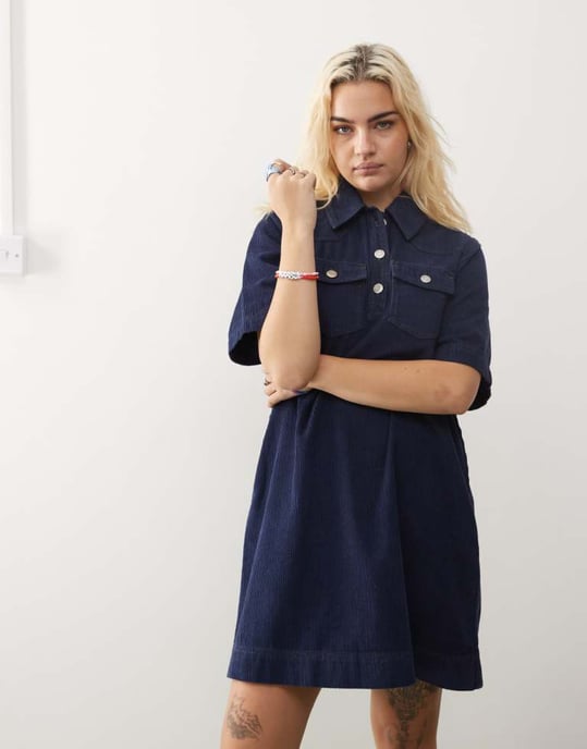 Reclaimed Vintage cord mini dress in blue - Image 4