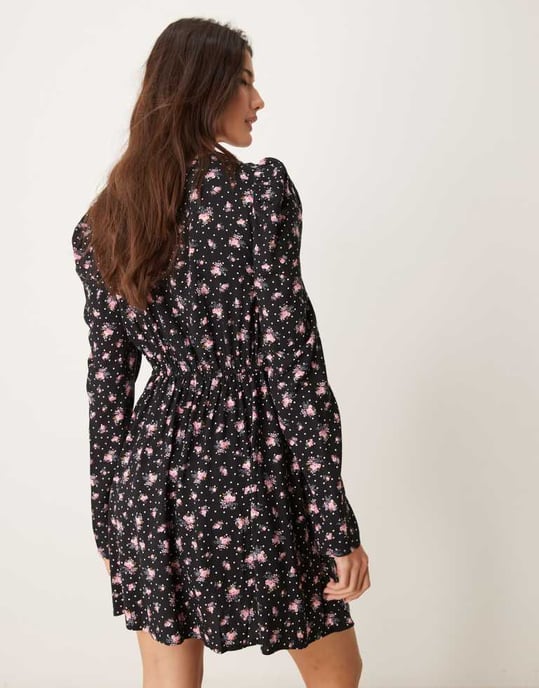 Miss Selfridge yoke-detalj mini klänning i flerfärgad tryck - Image 3