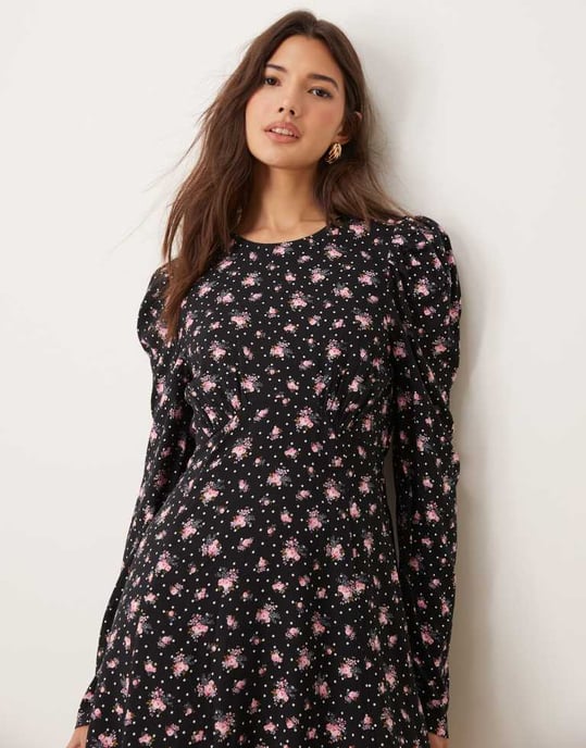 Miss Selfridge yoke-detalj mini klänning i flerfärgad tryck - Image 4