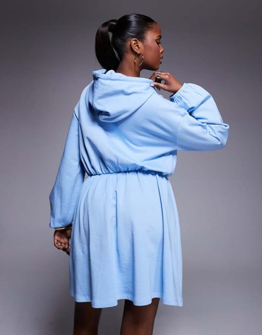 ASOS DESIGN hooded sweat dress with pleated skirt in blue - Image 3