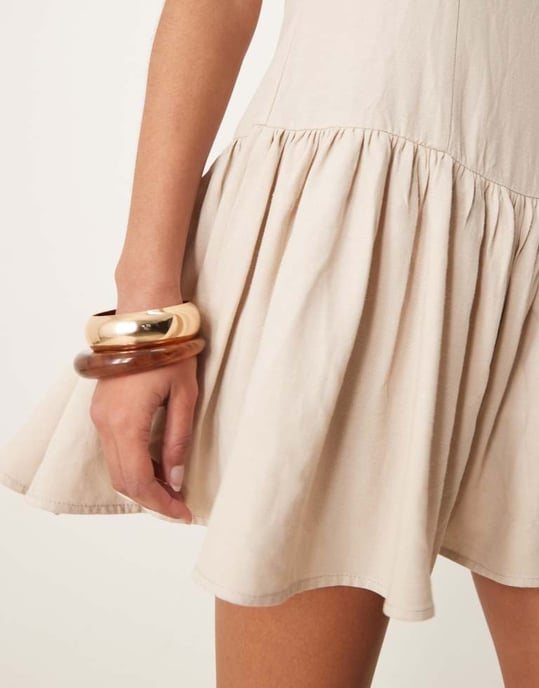 ASOS DESIGN linen blend drop waist mini dress in mocha - Image 3