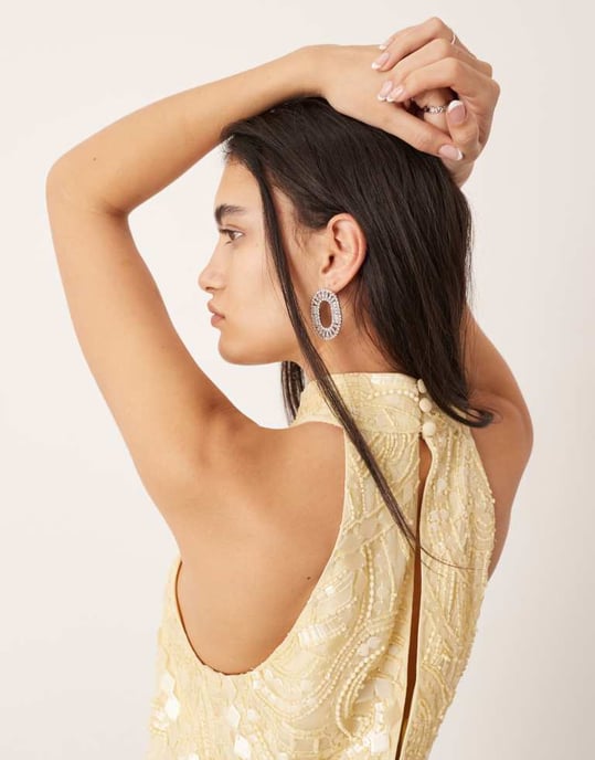 ASOS EDITION dekorerad mosaik halterneck miniklänning i citron - Image 3
