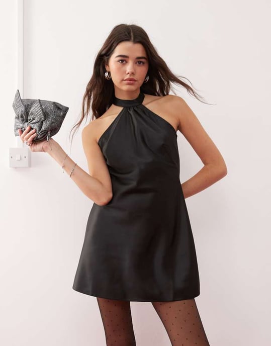 Miss Selfridge halter mini dress in black - Image 3