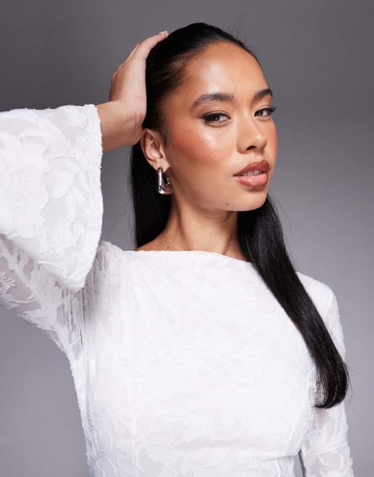 ASOS DESIGN long angel sleeves with low scoop back devore mini dress in ivory - Image 3