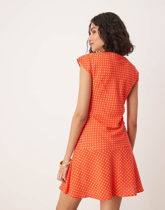 ASOS DESIGN v neck flutter sleeve mini dress in red polka dot print - Image 4