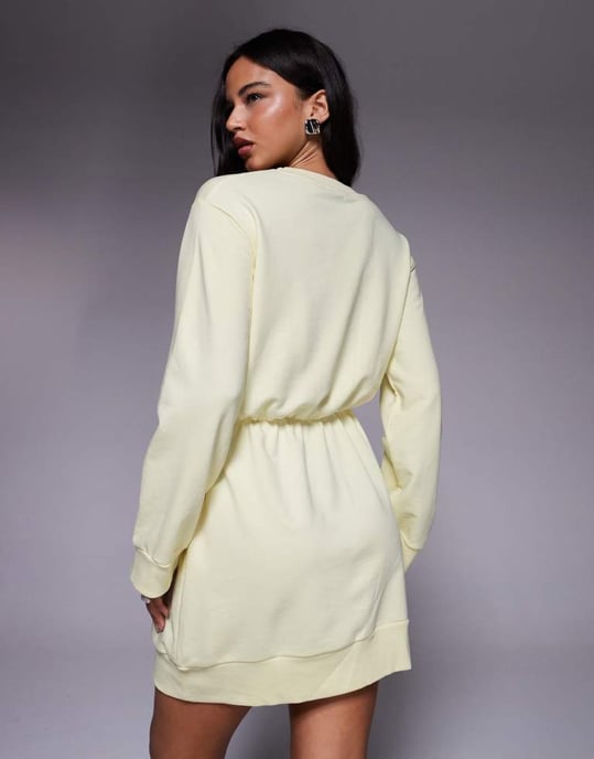 ASOS DESIGN gathered waist mini sweat dress in yellow - Image 2