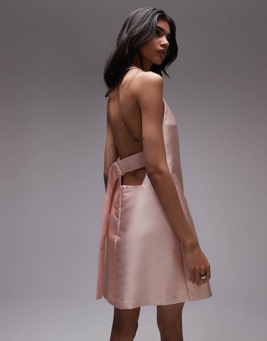 Topshop halter neck mini dress in structured pink blush - Image 3