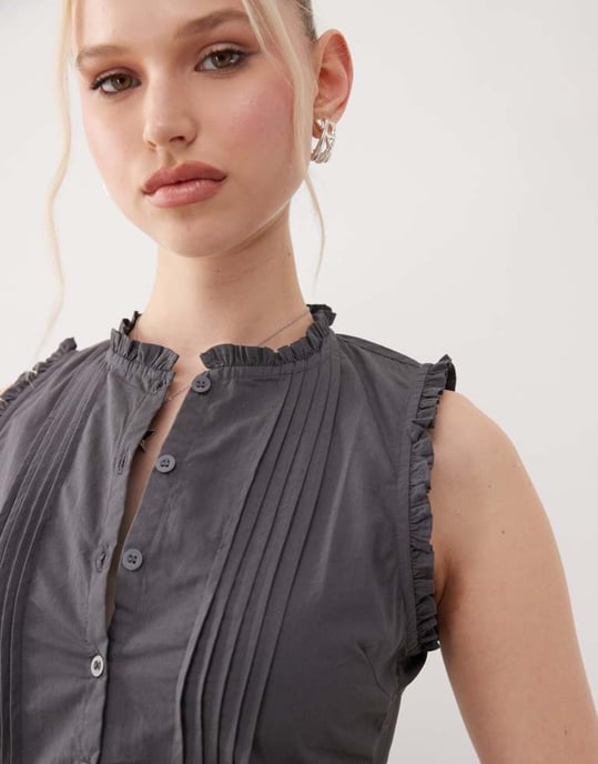 Motel dayara pintuck mini dress in charcoal grey - Image 2