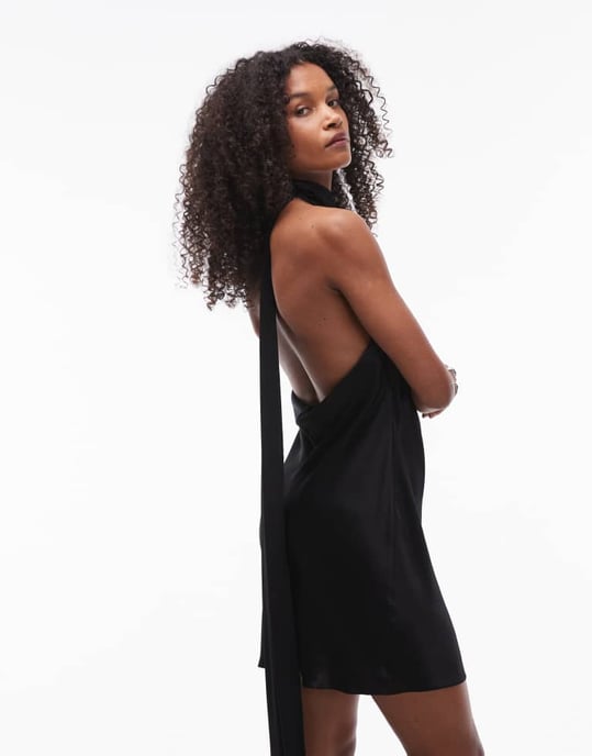 Topshop halterneck scarf detail mini dress in black - Image 3