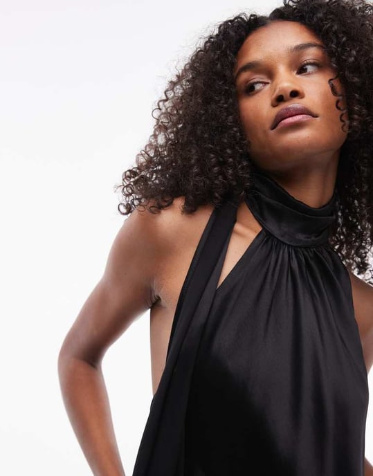 Topshop halterneck scarf detail mini dress in black - Image 4