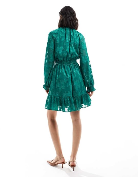 ASOS DESIGN höghalsskjol med stora ärmar i jacquard i grangrön - Image 2