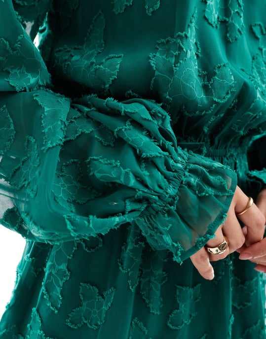 ASOS DESIGN höghalsskjol med stora ärmar i jacquard i grangrön - Image 4