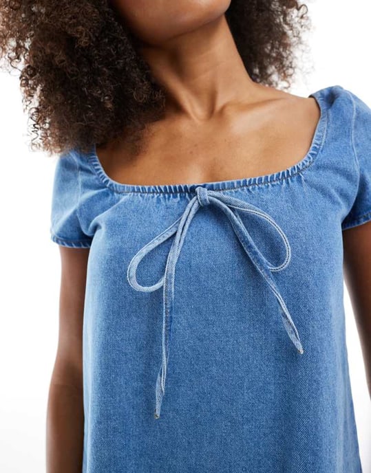 Miss Selfridge tie front denim mini dress - Image 3