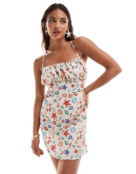 Miss Selfridge mönstrad midi klänning med knytband bak - Image 3