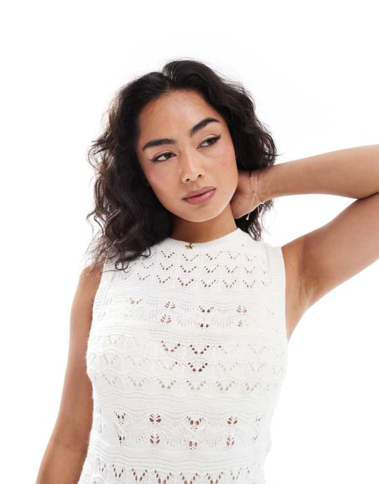 Miss Selfridge crochet sleeveless mini dress in cream - Image 3