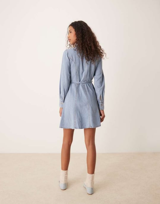 JDY belted denim mini dress in light wash blue - Image 4