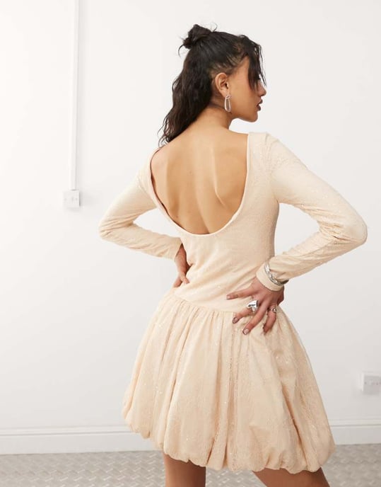 Amy Lynn scoop back allover lace mini dress with bubblehem in milk - Image 3