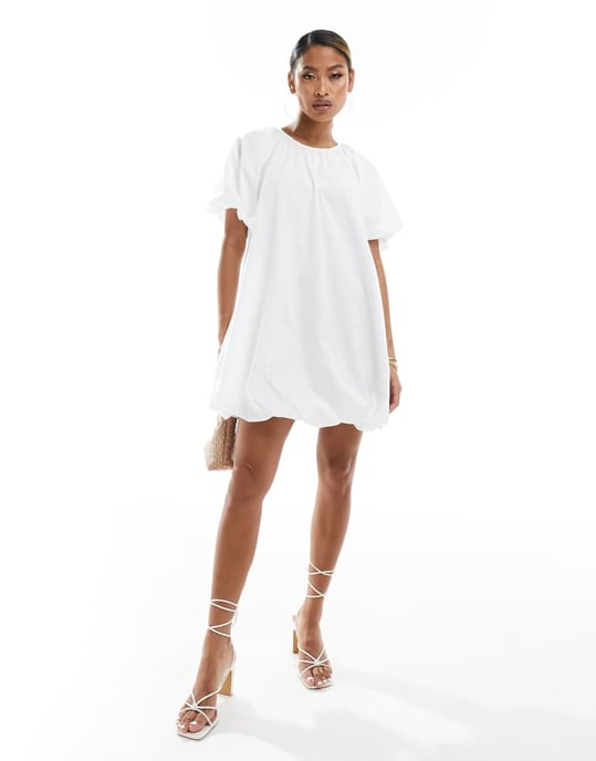 ASOS DESIGN puffball smock mini dress in white - Image 2