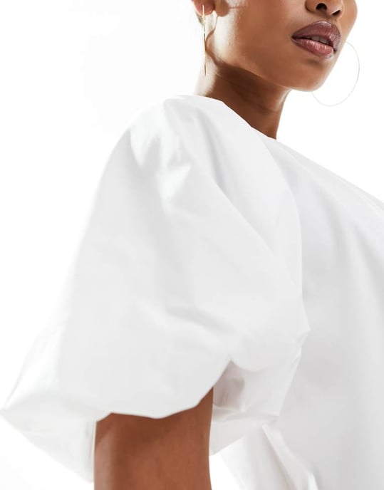 ASOS DESIGN puffball smock mini dress in white - Image 3