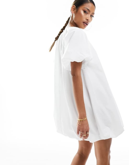 ASOS DESIGN puffball smock mini dress in white - Image 4
