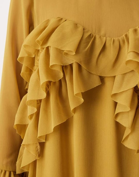 ASOS DESIGN långärmad volang lager mini klänning i ockra - Image 3