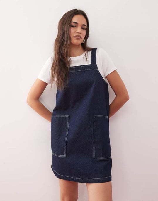 Reclaimed Vintage mini denim pinafore dress in indigo wash - Image 2