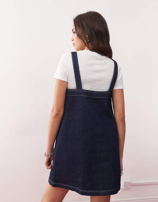 Reclaimed Vintage mini denim pinafore dress in indigo wash - Image 4