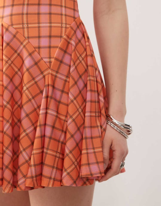 COLLUSION check mini dress in orange - Image 3