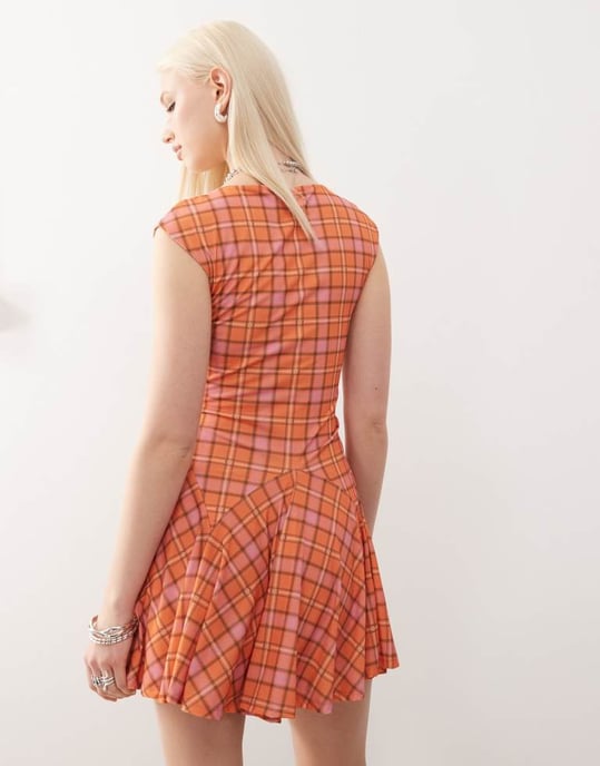 COLLUSION check mini dress in orange - Image 4