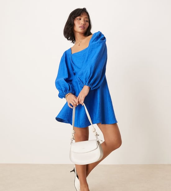Nobody's Child Petite Loredana balloon sleeve a-line mini dress in blue - Image 1