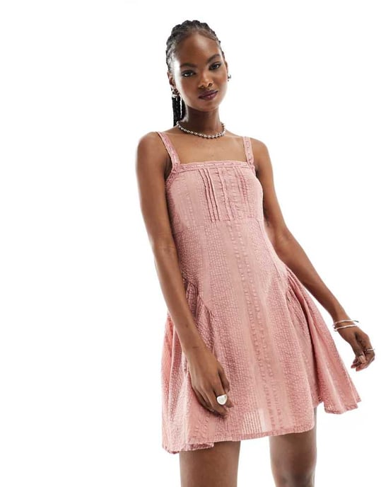 ASOS DESIGN tvättad mini slip klänning med banddetalj i tvättad rosa - Image 4