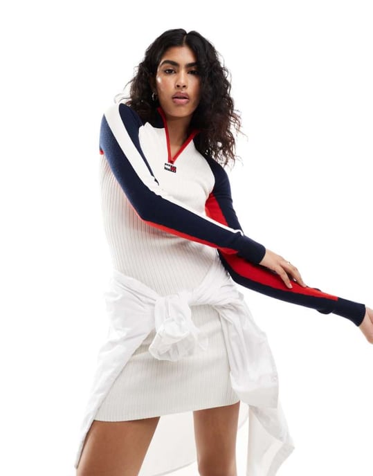 Tommy Jeans rib colour block mini dress in multi - CREAM - Image 1