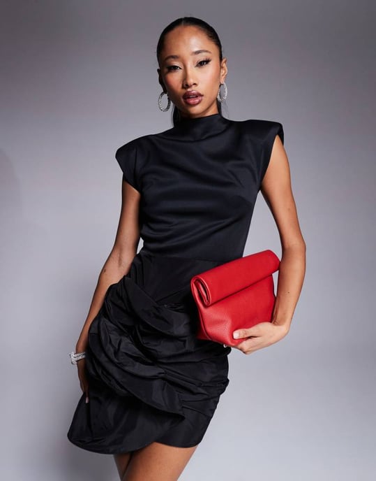 ASOS DESIGN shoulder pad mini dress with contrast twist detail skirt in black - Image 4