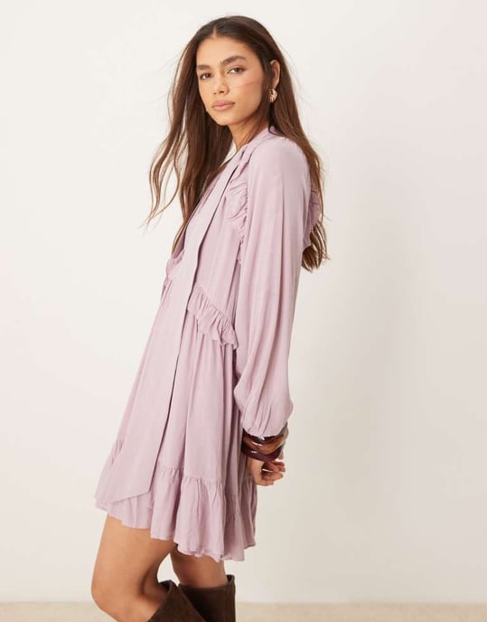 Nobody's Child Bohana boho ruffle mini dress in dusty pink - Image 3