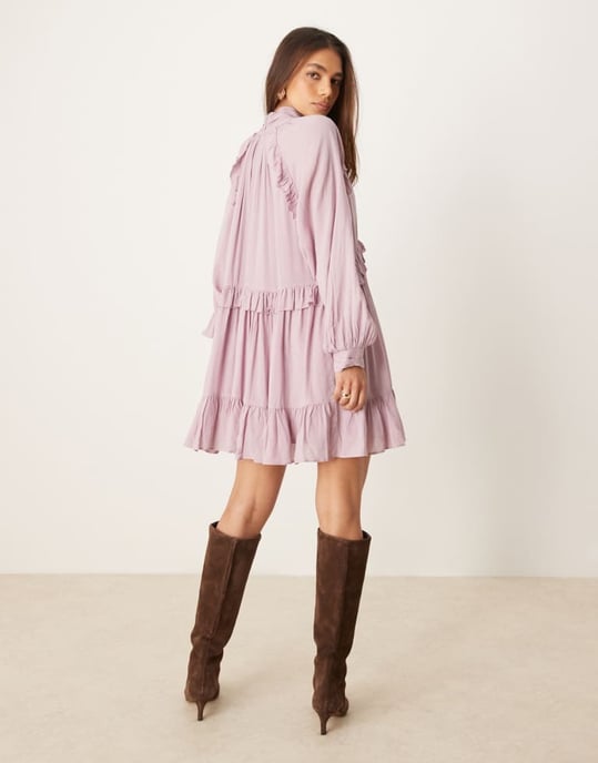 Nobody's Child Bohana boho ruffle mini dress in dusty pink - Image 4