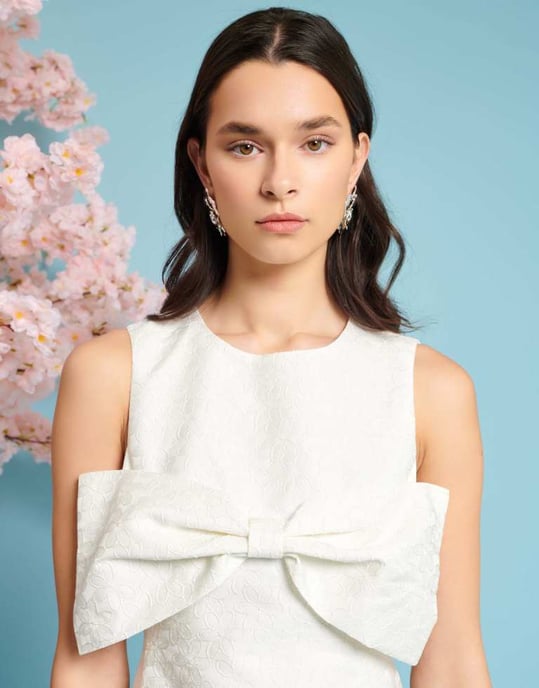 Sister Jane bow jacquard mini dress in ivory - Image 2