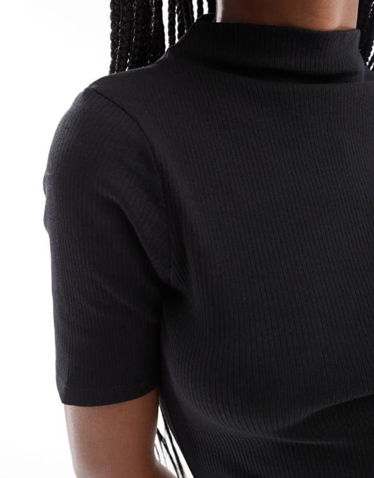 Franska Förbindelser ribbat jersey polokragsklänning i svart - Image 4